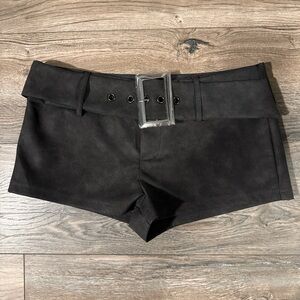 Stylish Black and grey faux leather low rise Women's Shorts